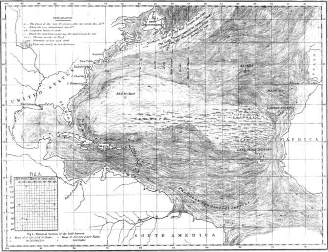 地图Maury墨西哥湾流和漂移